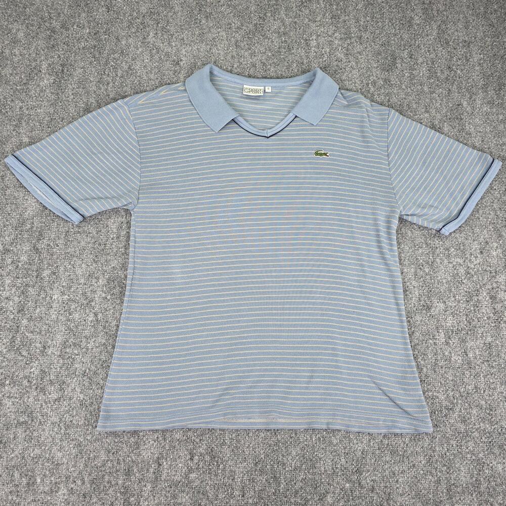 Lacoste Sport Shirt Mens L 6 Blue Polo Stripe Knit Short Sleeve V Neck Casual